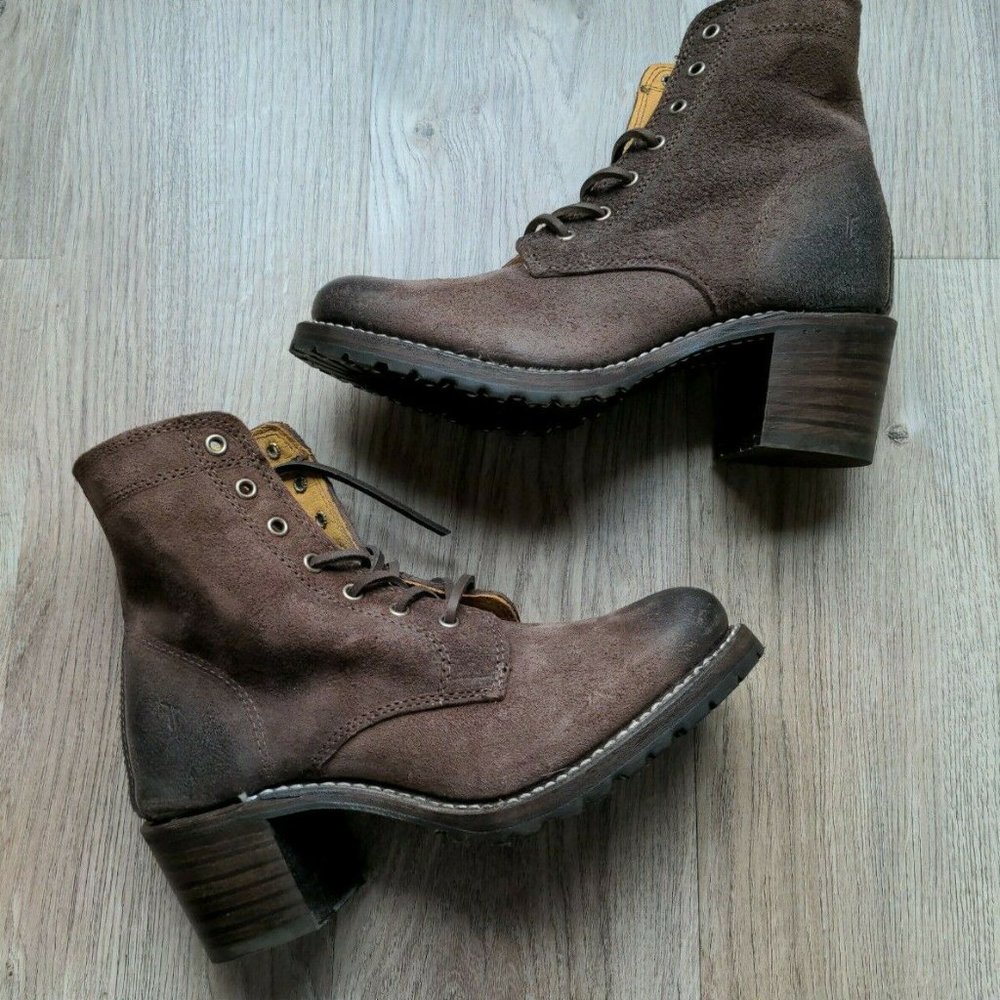 Frye Sabrina 6G Lace Up Heeled Combat Boots Womens